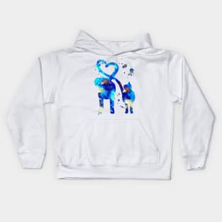 Cat and Dog With Heart Tails Watercolor Painting 3 Kids Hoodie